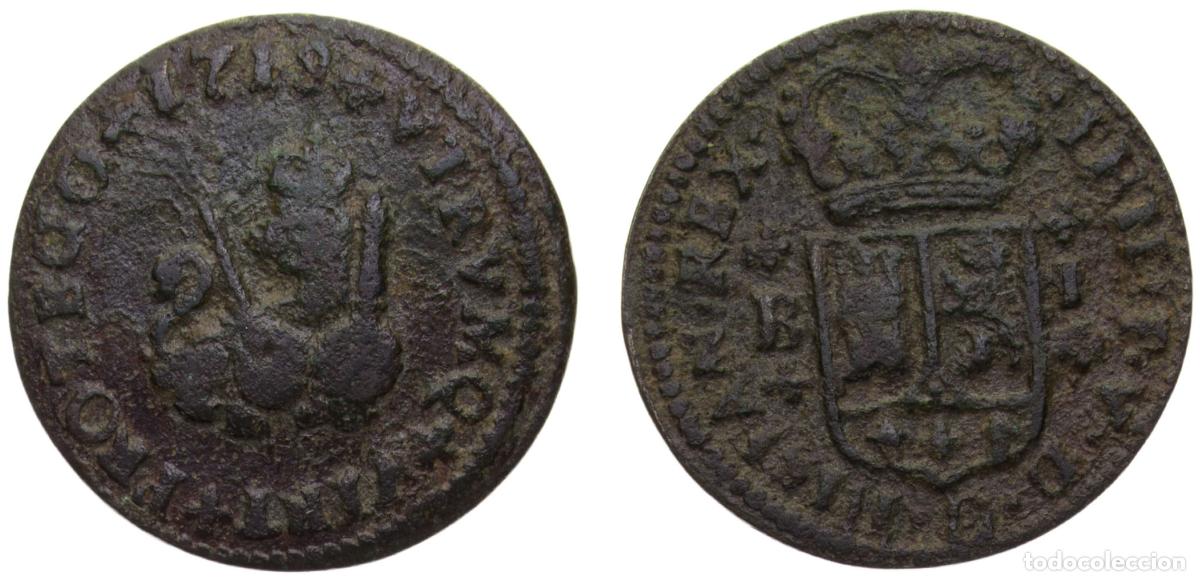 Monedas de Espa&ntilde;a: Spain Kingdom Felipe V 1719 B 1 Maravedi 2.4g