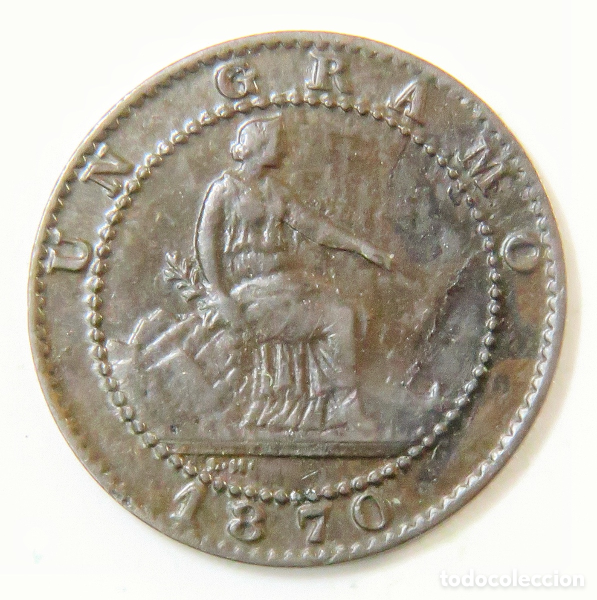 Monedas de Espa&ntilde;a: 1 C&eacute;ntimo 1870 Gobierno Provisional Bonita P&aacute;tina MBC