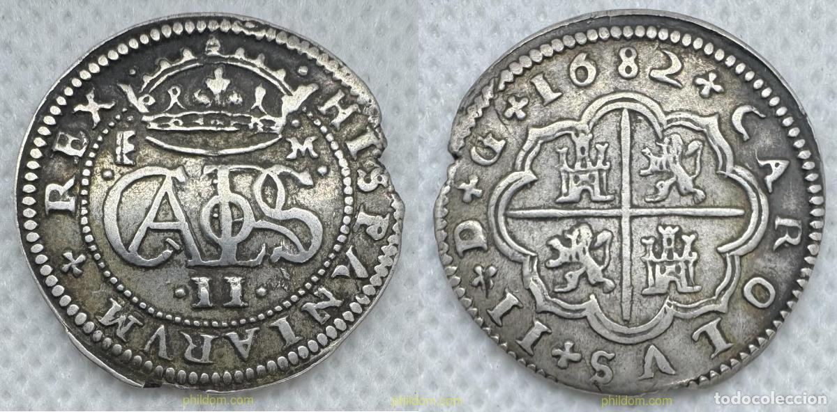 Monedas de Espa&ntilde;a: 5132 ESPA&Ntilde;A 1682 CARLOS II 1682 SEGOVIA M 2 REALES
