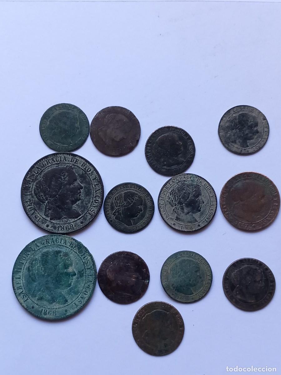 Monedas de Espa&ntilde;a: Bonito lote de 13 cobres de Isabel II a limpiar y expertizar