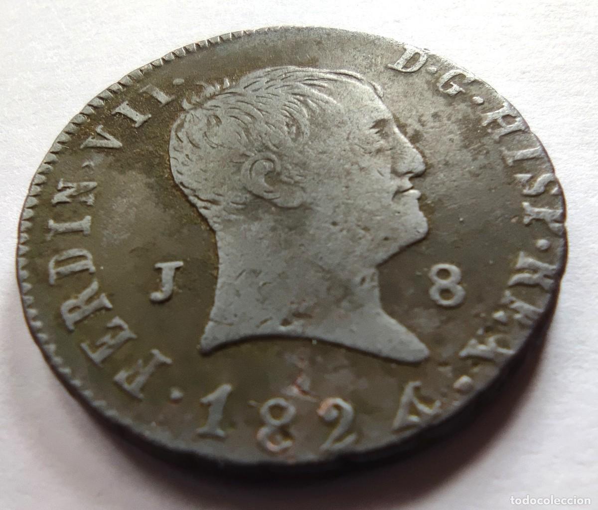 Monedas de Espa&ntilde;a: Fernando VII 8 Maraved&iacute;s de Jubia de 1824 Escasa MBC-