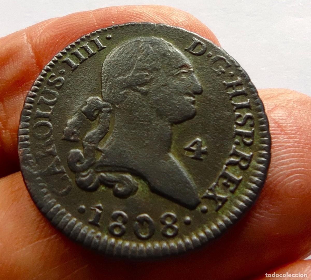Monedas de Espa&ntilde;a: Carlos IV 4 Maraved&iacute;s de Segovia de 1808 &Uacute;ltimo a&ntilde;o de emisi&oacute;n MBC-