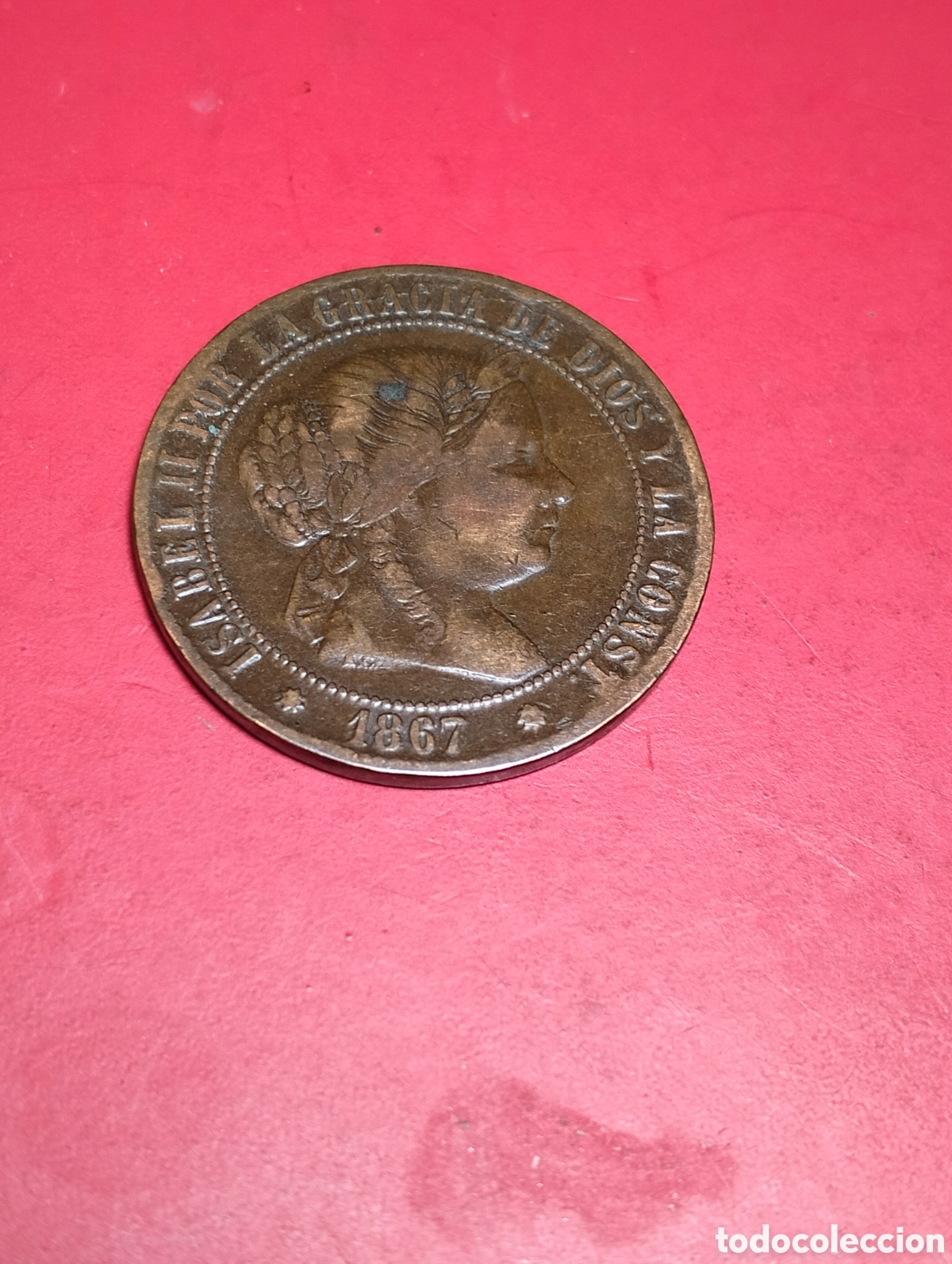 Monedas de Espa&ntilde;a: 1867 ISABEL II 2/50 CENTIMOS DE ESCUDO. OM. BARCELONA.