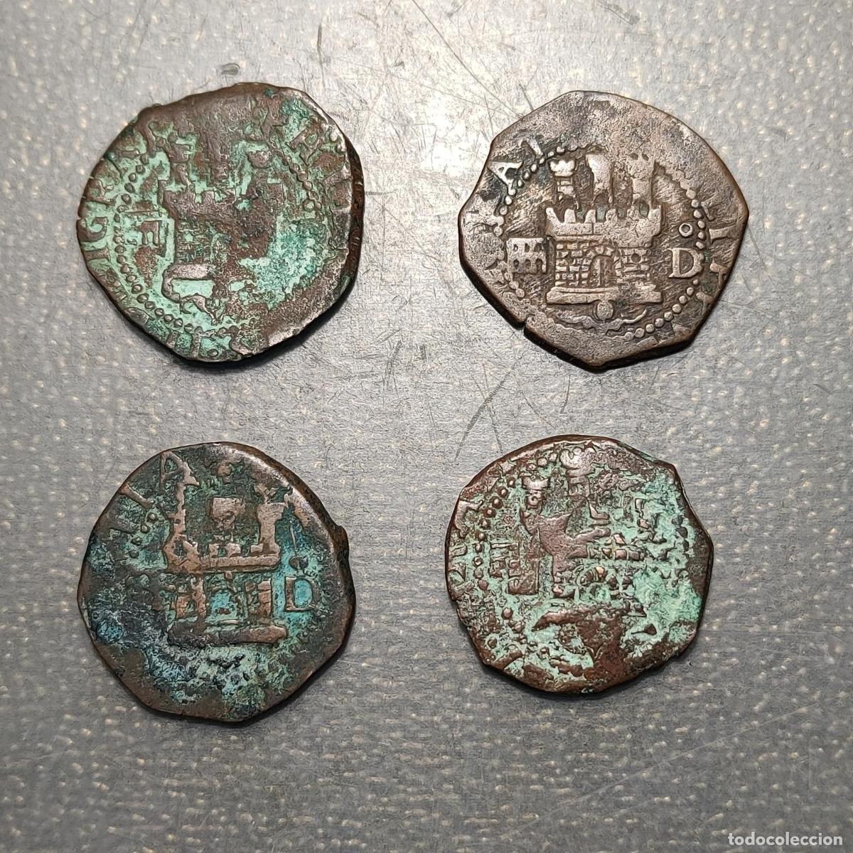 Monedas de Espa&ntilde;a: ESPA&Ntilde;A SEGOVIA FELIPE II LOTE DE 4 MONEDAS DE 2 CUARTOS