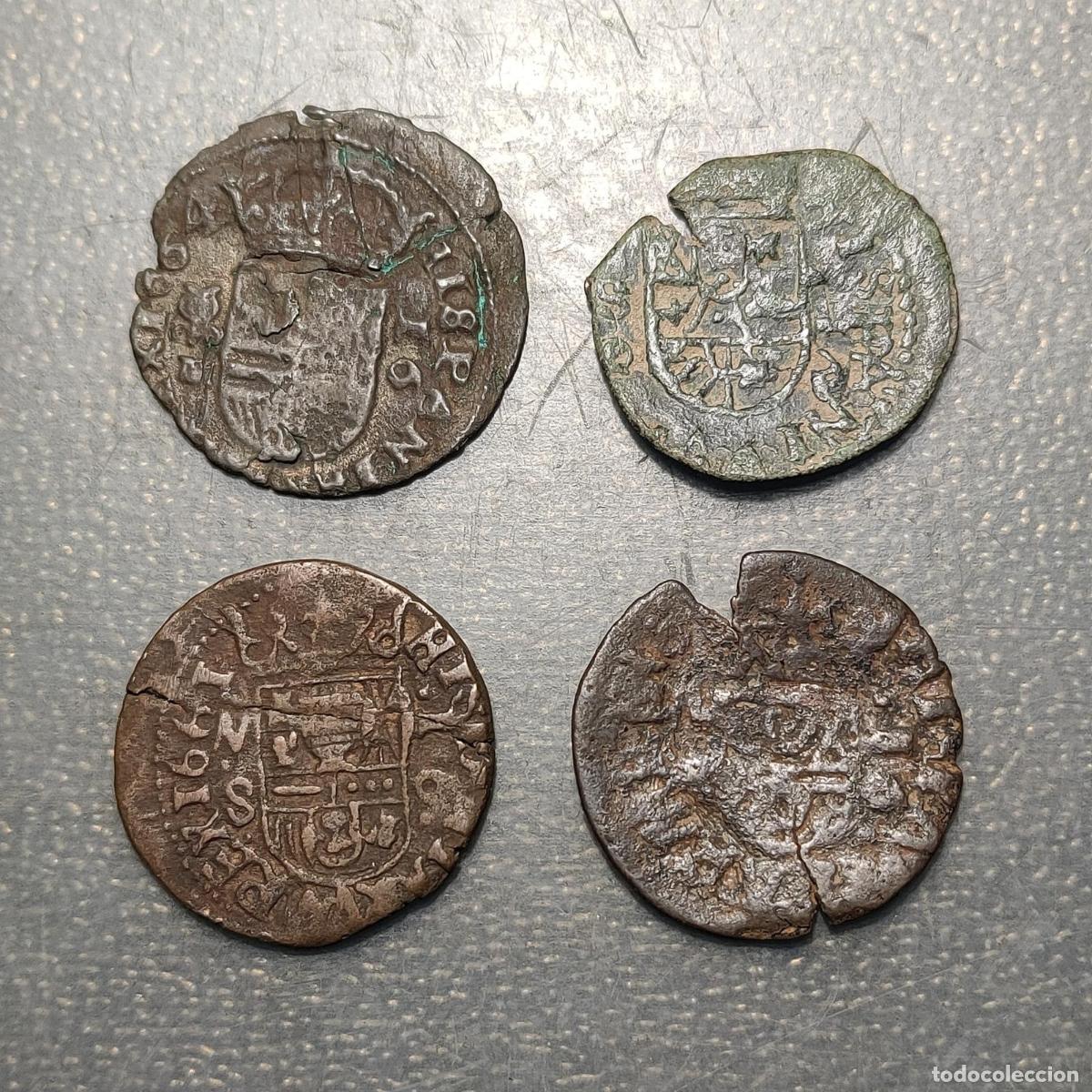 Monedas de Espa&ntilde;a: FALSAS DE EPOCA ESPA&Ntilde;A FELIPE IV LOTE 4 MONEDAS 16 MARAVEDIS 1660-1664 FALSAS DE EPOCA