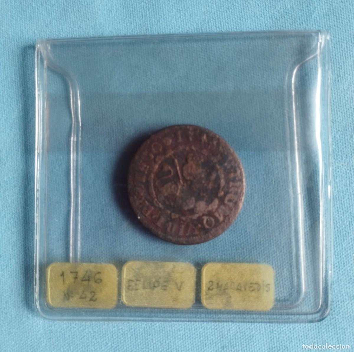 Monedas de Espa&ntilde;a: 2 maraved&iacute;s de Felipe V, acu&ntilde;ada en cobre en el a&ntilde;o 1746