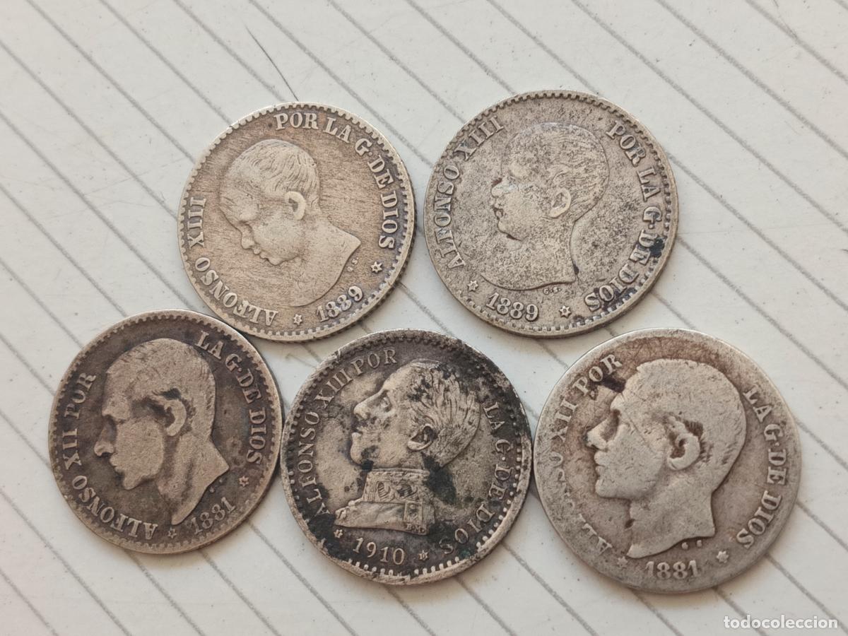 Monedas de Espa&ntilde;a: 5 monedas de 50 c&eacute;ntimos de plata