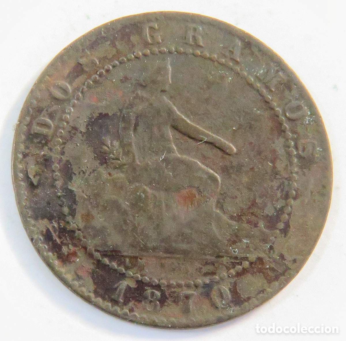 Coins of Spain: 2 C&eacute;ntimos 1870 Gobierno Provisional Espa&ntilde;a