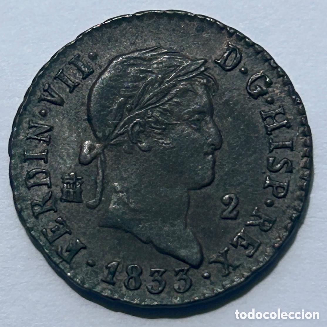 Moedas de Espanha: 2 maraved&iacute;s 1833. Fernando VII. Segovia MBC