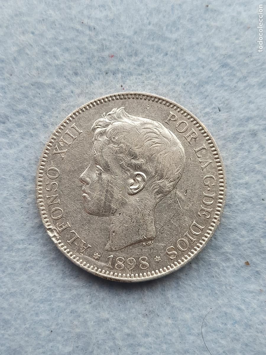M&uuml;nzen von Spanien: Alfonso XIII. 5 Pesetas. A&ntilde;o 1898. S.G - V. Plata.
