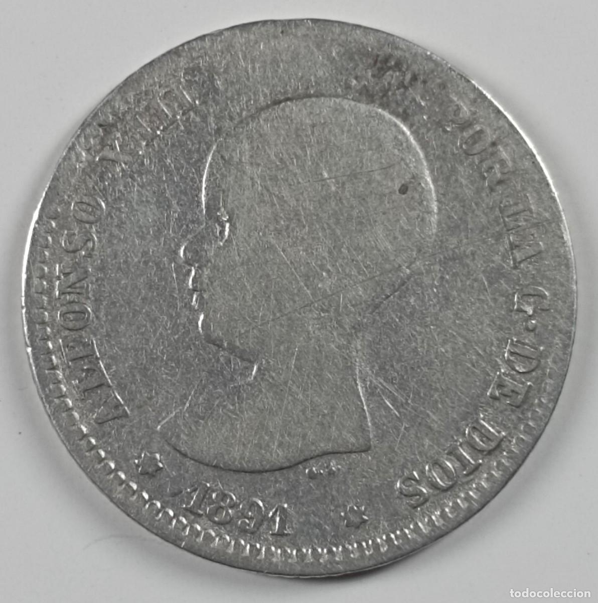 M&uuml;nzen von Spanien: Moneda de Espa&ntilde;a 1 peseta Alfonso XIII 1891 de plata