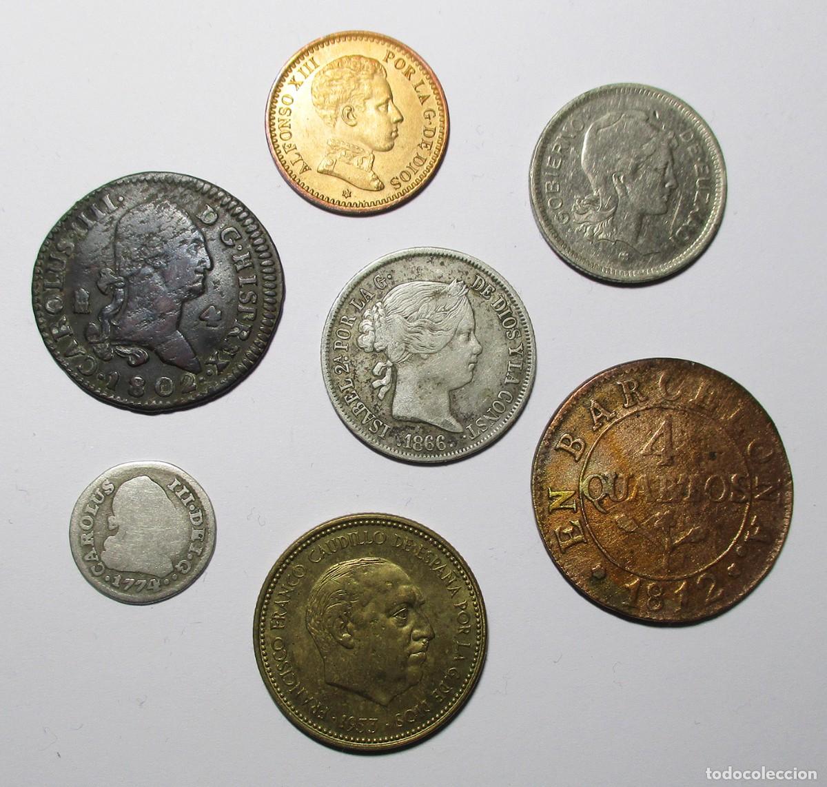 Coins of Spain: CONJUNTO DE MONEDAS ESPA&Ntilde;OLAS ANTIGUAS DE CARLOS III A FRANCISCO FRANCO EN PLATA Y COBRE. LOTE 5685