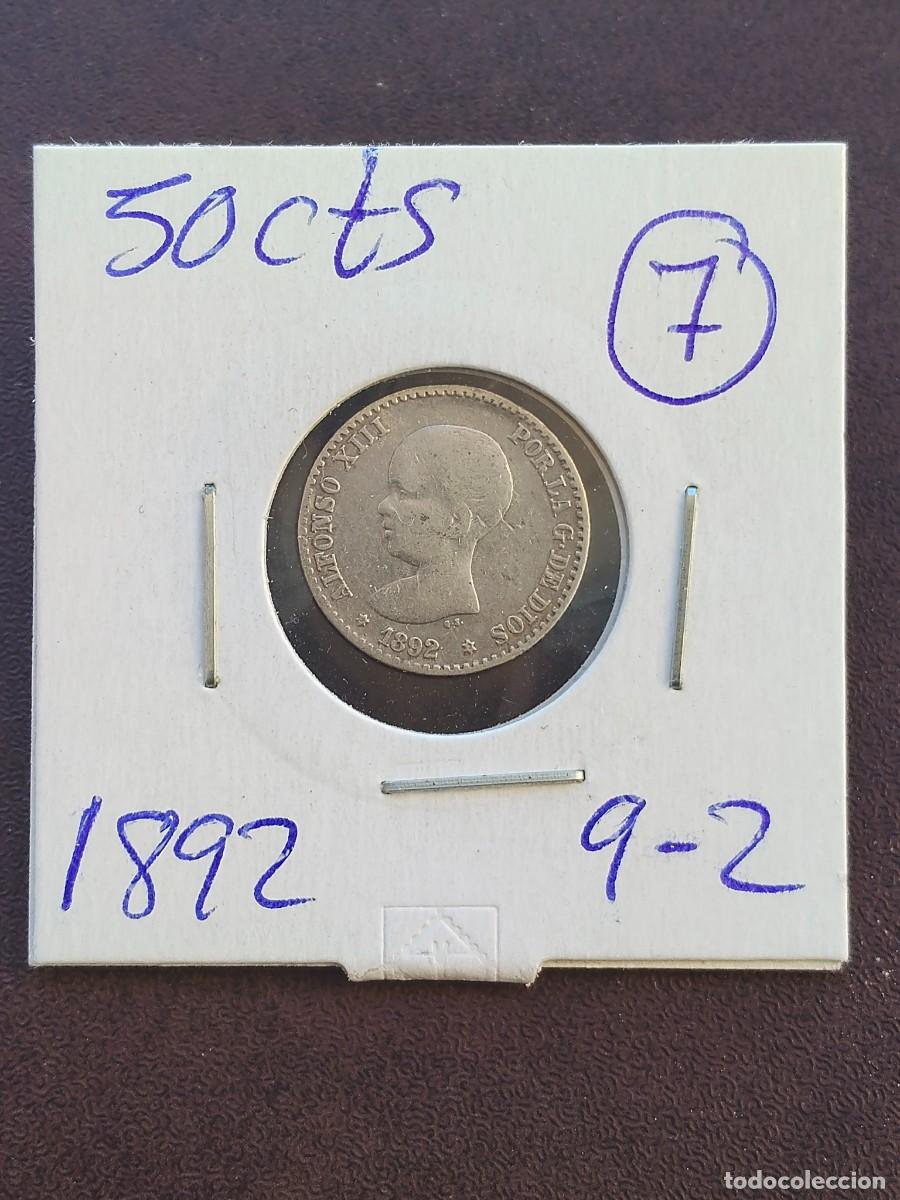 Monedas de Espa&ntilde;a: MONEDA DE 50 CENTIMOS DE ALFONSO XIII DEL A&Ntilde;O 1892*9-2 PG M.DE PLATA.7