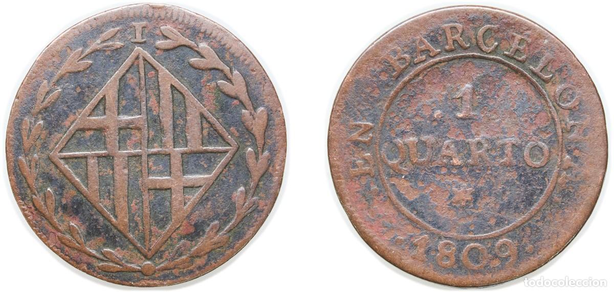 Monedas de Espa&ntilde;a: SC-Spain - Jos&eacute; Napole&oacute;n. 1 cuarto 1809 Barcelona. Cobre 2,02 g. Escasa