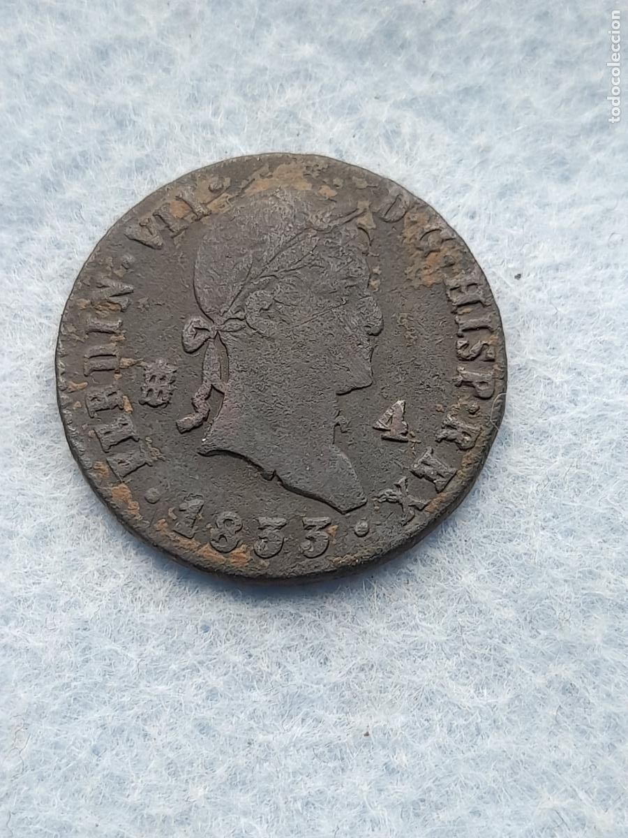 M&uuml;nzen von Spanien: Fernando VII. 4 Maraved&iacute;s. A&ntilde;o 1833. Ceca de Segovia.