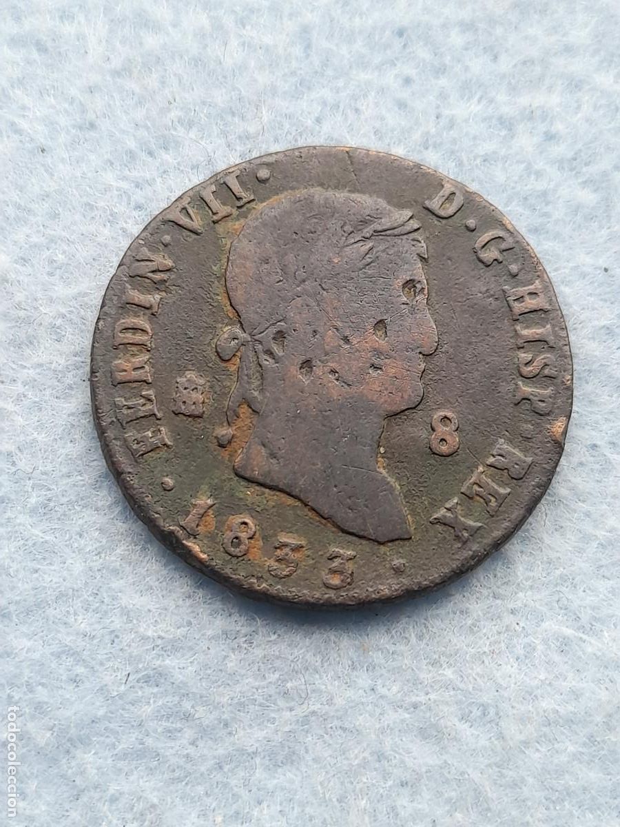 M&uuml;nzen von Spanien: Fernando VII. 8 Maraved&iacute;s. A&ntilde;o 1833. Ceca de Segovia.
