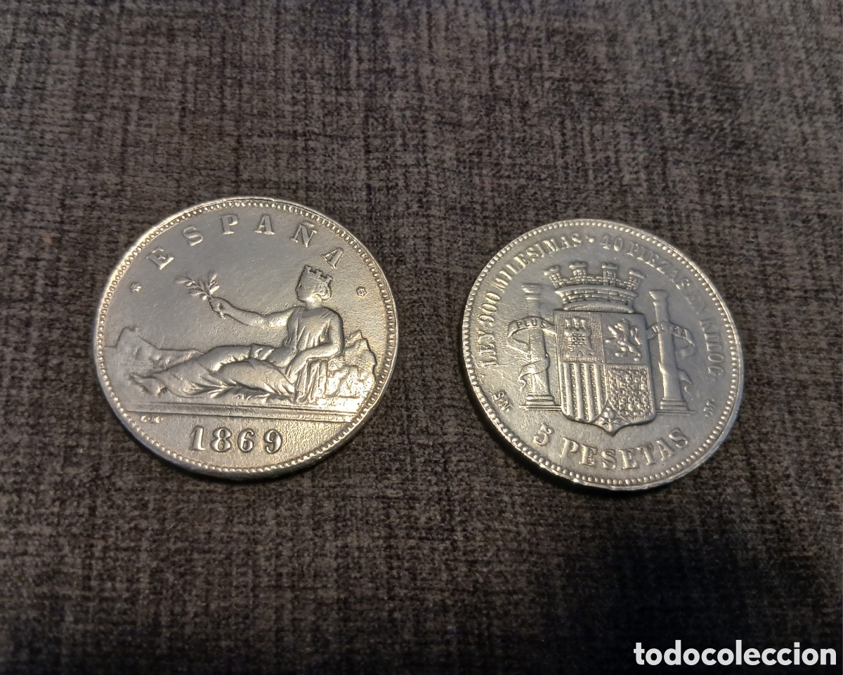 Monedas de Espa&ntilde;a: Moneda Plata 5 Pesetas 1869