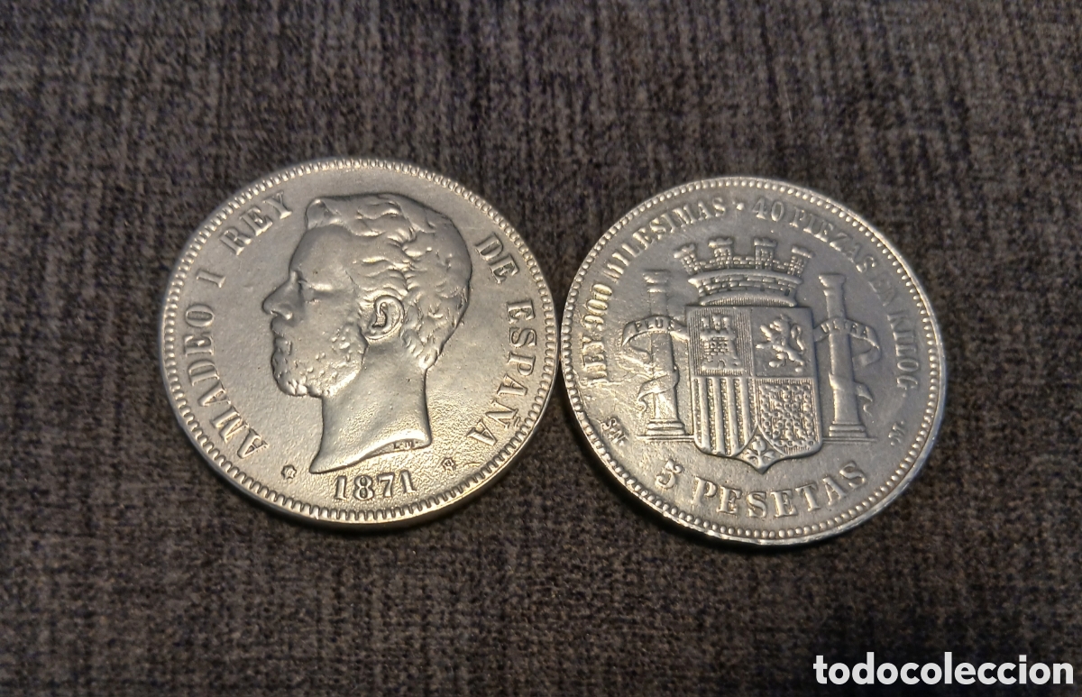 Monedas de Espa&ntilde;a: Moneda de plata 5 pesetas 1871