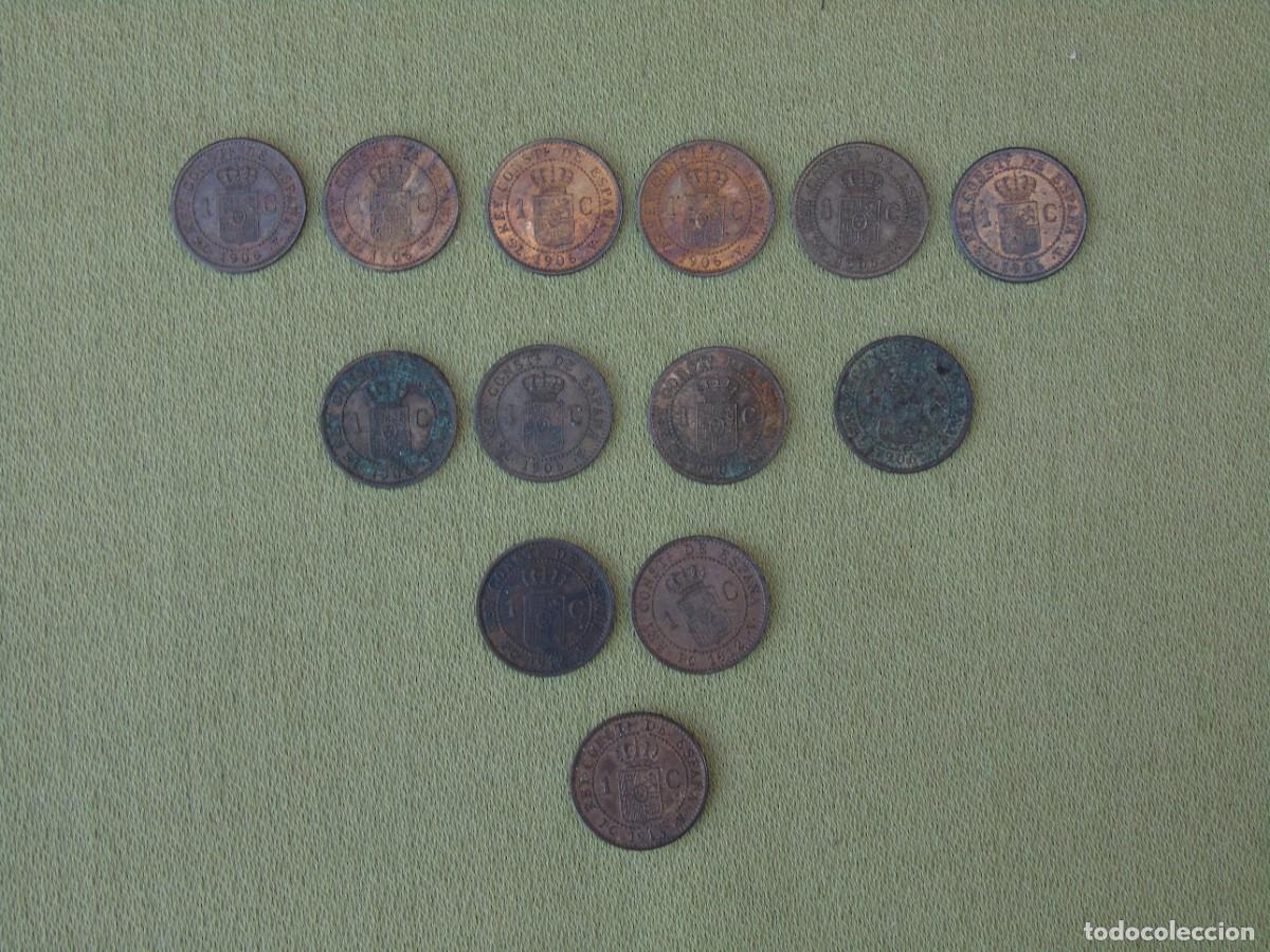 Monedas de Espa&ntilde;a: LOTE DE 13 MONEDAS DE 1 CENTIMO DE ALFONSO XIII. 10 MONEDAS DE 1906. 2 MONEDAS 1912. 1 MONEDA 1913