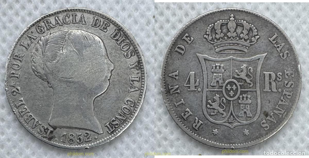 Monedas de Espa&ntilde;a: 5202 ESPA&Ntilde;A 1852 ISABEL II 1861 4 REALES MADRID