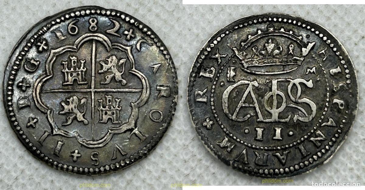 Monedas de Espa&ntilde;a: 3701 ESPA&Ntilde;A 1682 CARLOS II 1682 SEGOVIA M 2 REALES
