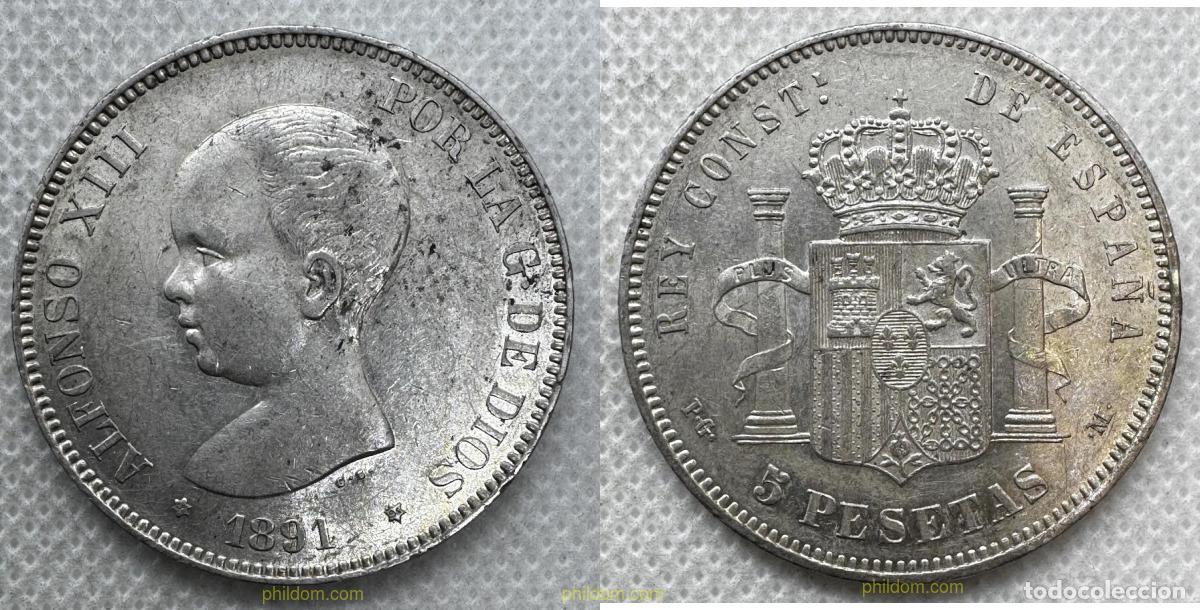 Monedas de Espa&ntilde;a: 5371 ESPA&Ntilde;A 1891 ALFONSO XIII 5 PESETAS 1891 PG M