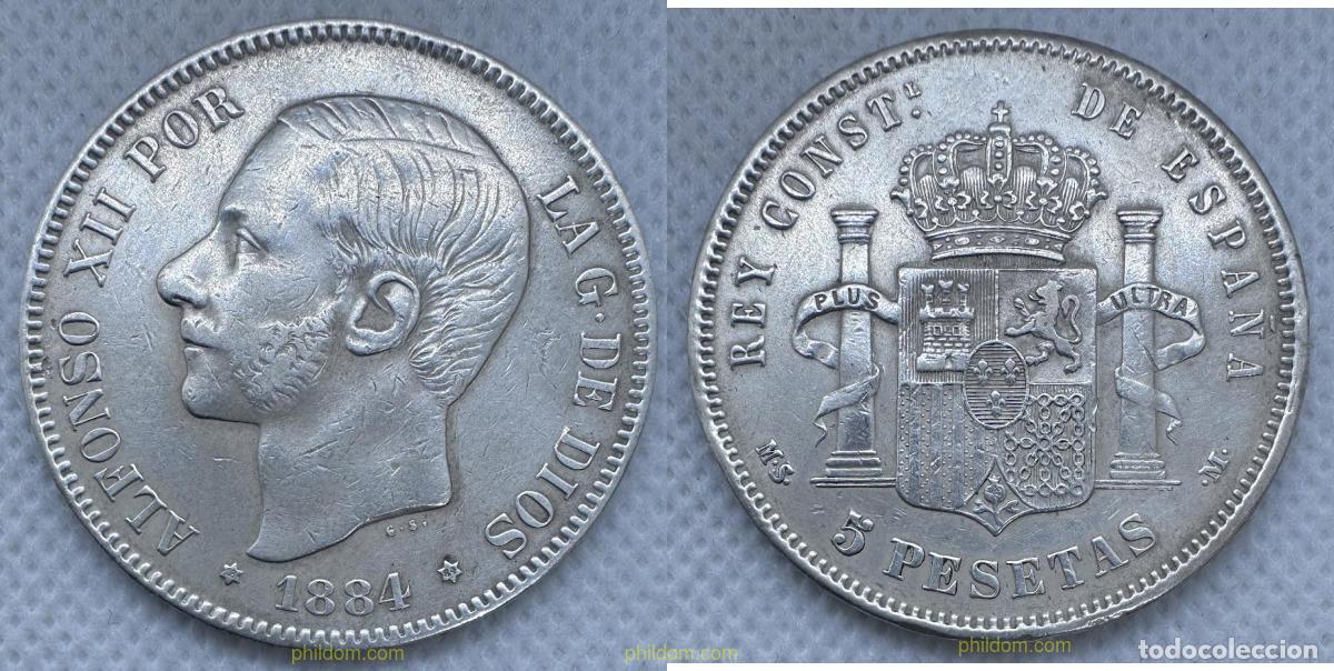 Monedas de Espa&ntilde;a: 5194 ESPA&Ntilde;A 1884 5 Pesetas Alfonso II - 1884 18-84 Madrid MS M