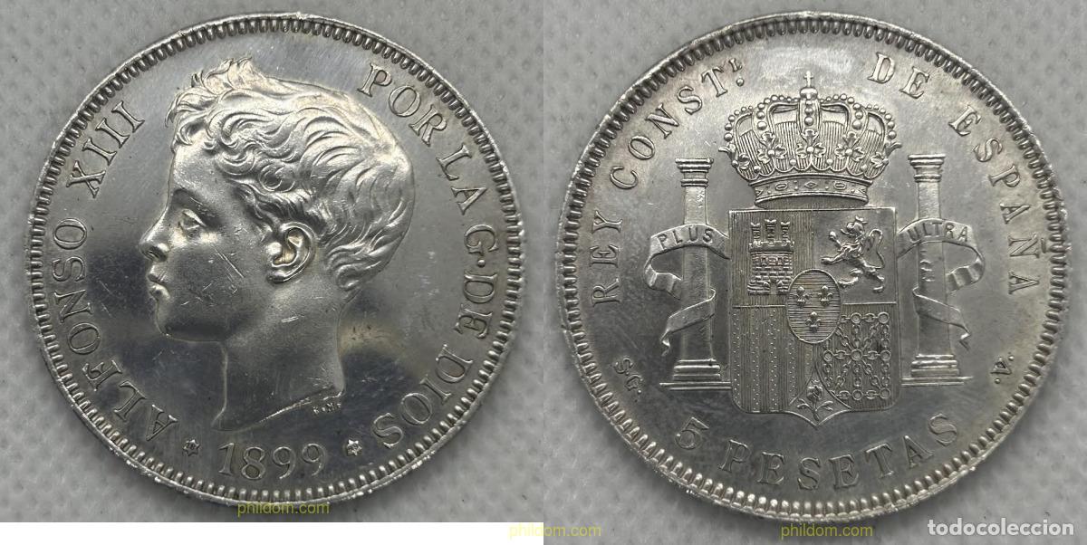 Monedas de Espa&ntilde;a: 5196 ESPA&Ntilde;A 1899 ALFONSO XIII 5 PESETAS 1899 18-99 MADRID SG V