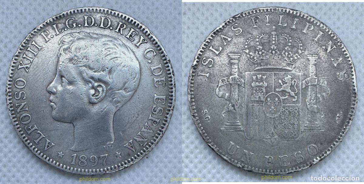 Monedas de Espa&ntilde;a: 5192 ESPA&Ntilde;A 1897 ALFONSO III 1 PESO 1897 MANILA SG V FILIPINAS
