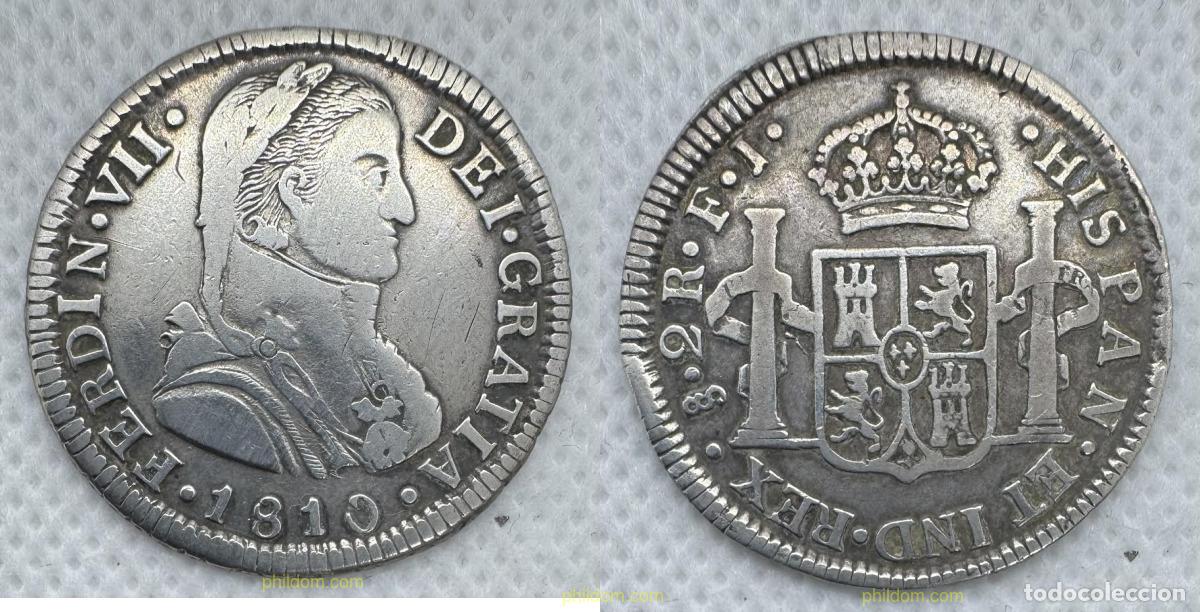 Monedas de Espa&ntilde;a: 5182 ESPA&Ntilde;A 1810 FERNANDO VII 2 REALES 1810 SANTIAGO FJ