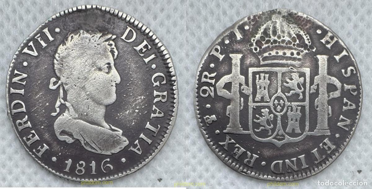 Monedas de Espa&ntilde;a: 5184 ESPA&Ntilde;A 1816 FERNANDO VII 2 REALES 1816 POTOSI PJ