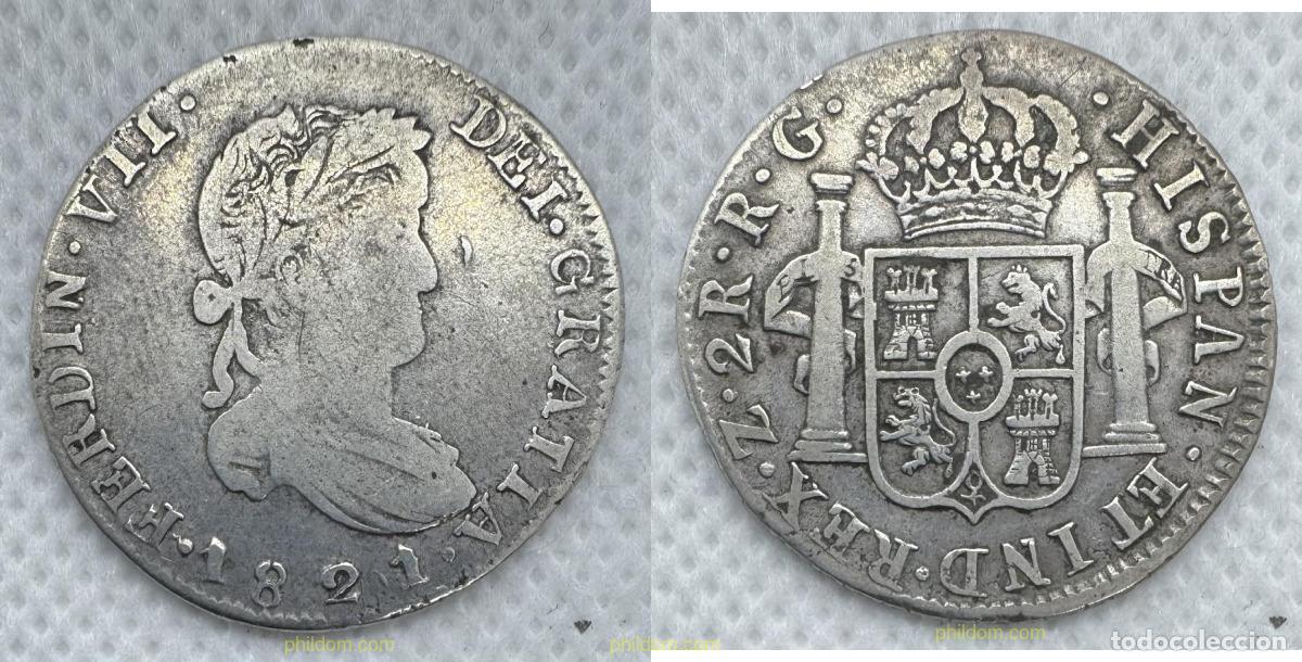 Monedas de Espa&ntilde;a: 5185 ESPA&Ntilde;A 1821 FERNANDO VII 2 REALES 1821 ZECATECAS RG