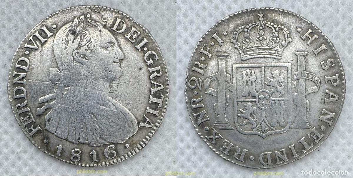 Monedas de Espa&ntilde;a: 5180 ESPA&Ntilde;A 1816 FERNANDO VII 2 REALES 1816 NUEVO REIN0 FJ