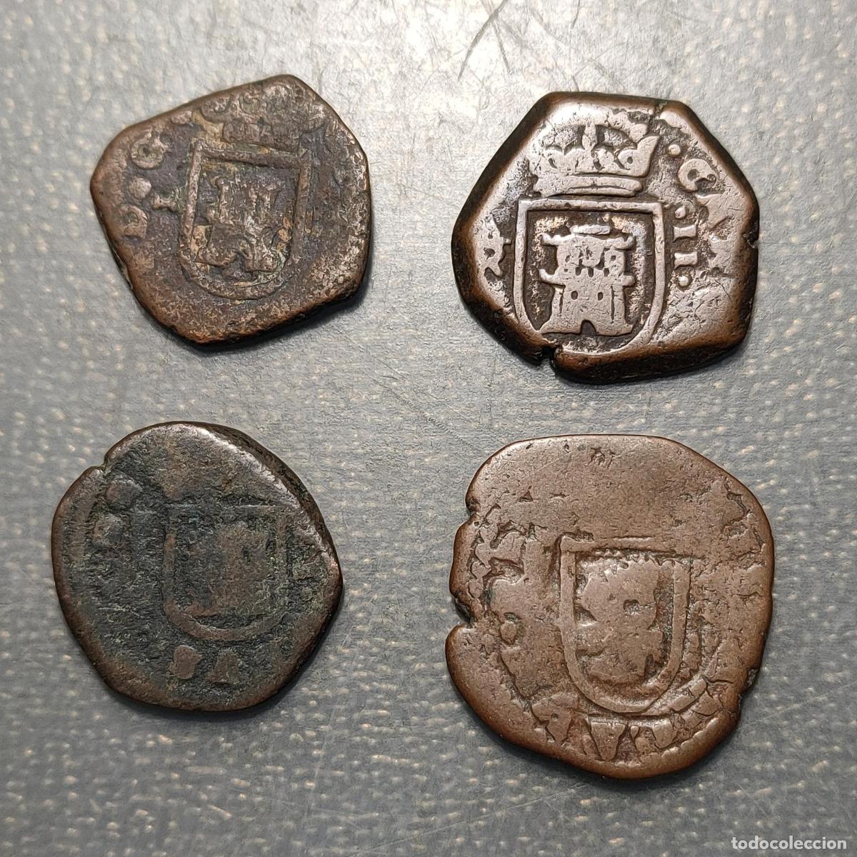 Monedas de Espa&ntilde;a: ESPA&Ntilde;A CARLOS II LOTE DE 4 MONEDAS DE 2 MARAVEDIS