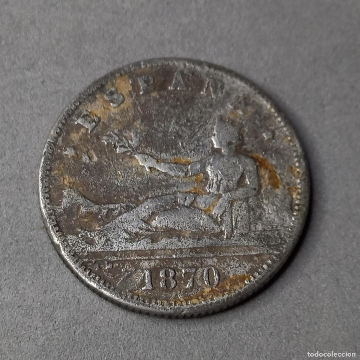 Moedas de Espanha: Aut&eacute;ntica antigua moneda Falsa de 2 pesetas, Espa&ntilde;a a&ntilde;o 1870