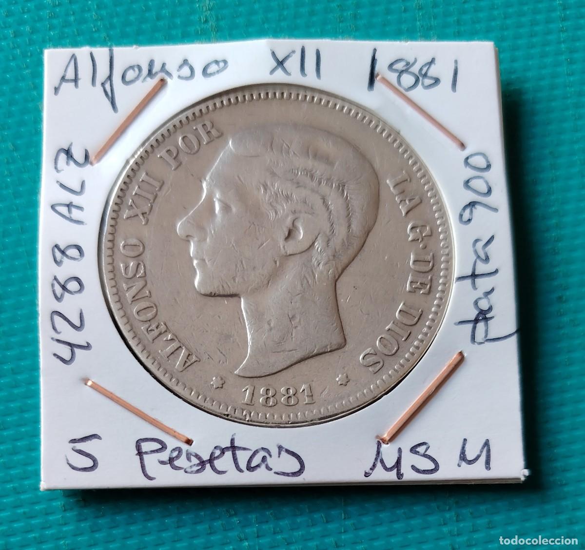 Monedas de Espa&ntilde;a: MONEDA DE ESPA&Ntilde;A - 5 PESETAS DE PLATA - ALFONSO XII - DEL A&Ntilde;O 1881 - MS M - 4288ALZ