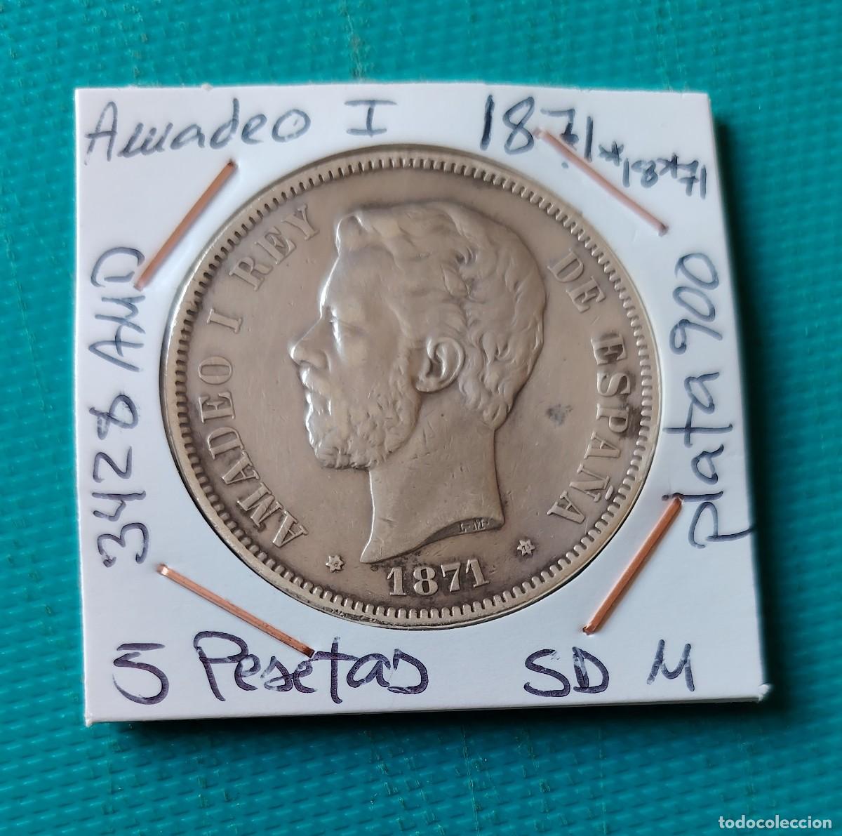 Monedas de Espa&ntilde;a: MONEDA DE ESPA&Ntilde;A - 5 PESETAS DE PLATA - AMADEO I - DEL A&Ntilde;O 1871 *18 *71 - SD M - 3428AMD