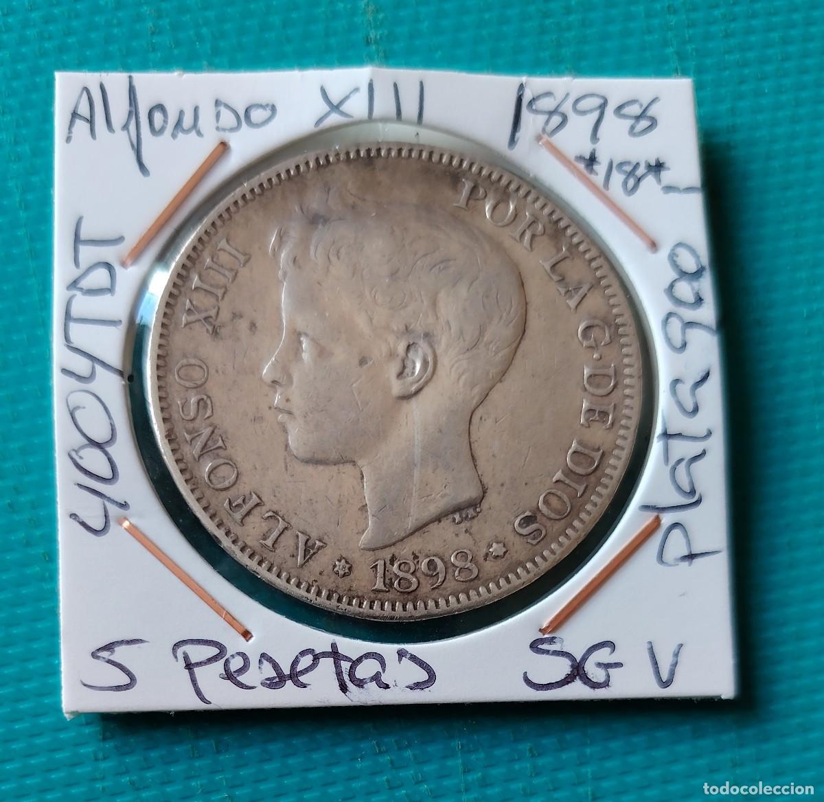 Monedas de Espa&ntilde;a: MONEDA DE ESPA&Ntilde;A - 5 PESETAS DE PLATA - ALFONSO XIII - DEL A&Ntilde;O 1898 *18 *-- - SG V - 4004TDT