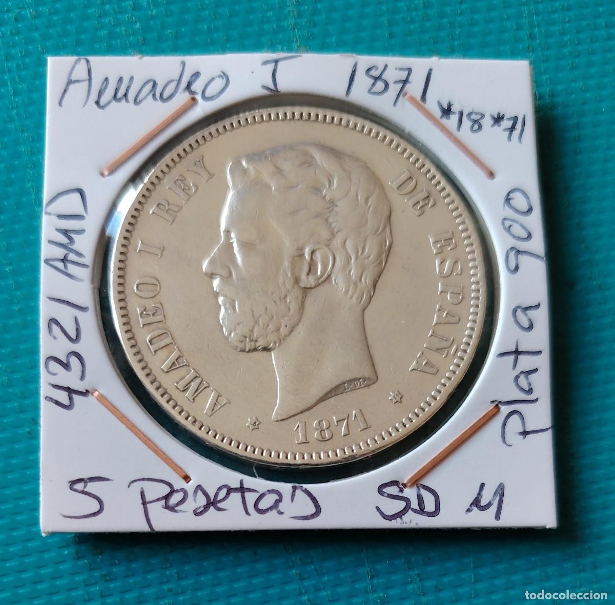 Monedas de Espa&ntilde;a: MONEDA DE ESPA&Ntilde;A - 5 PESETAS DE PLATA - AMADEO I - DEL A&Ntilde;O 1871 *18 *71 - SD M - 4321AMD