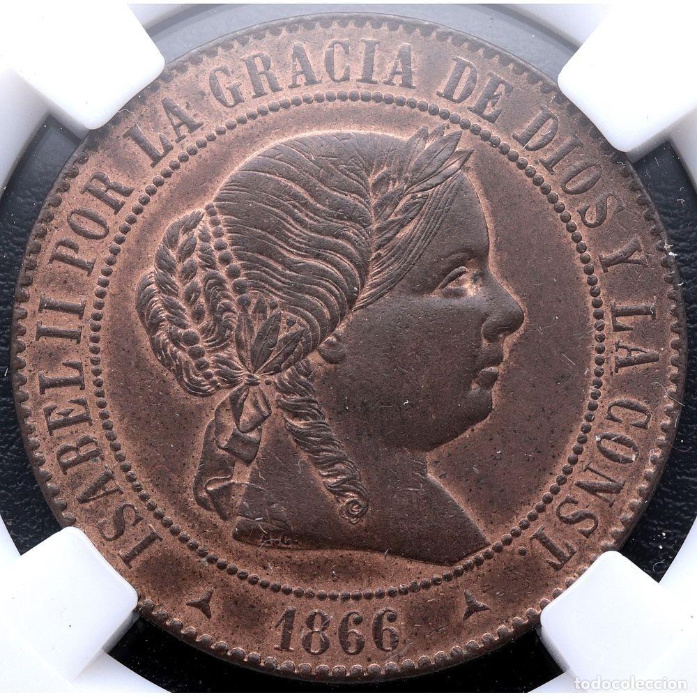 Monedas de Espa&ntilde;a: ISABEL II. 5 C&Eacute;NTIMOS DE REAL SEGOVIA 1866 NN-COIN MS 64. SIN CIRCULAR. SC.