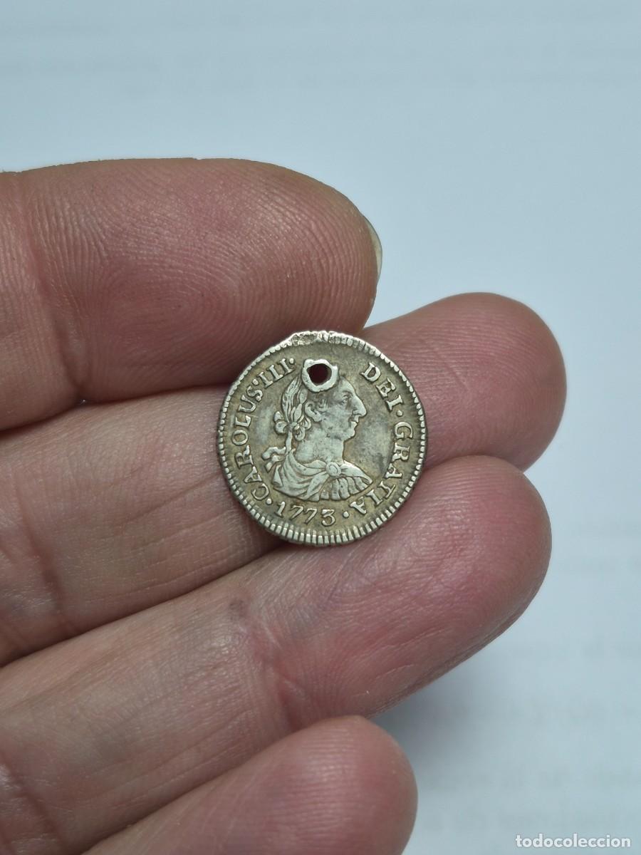 Monedas de Espa&ntilde;a: NT/ CARLOS III 1/2 REAL DE PLATA 1773 POTOSI AGUJERO (E995)