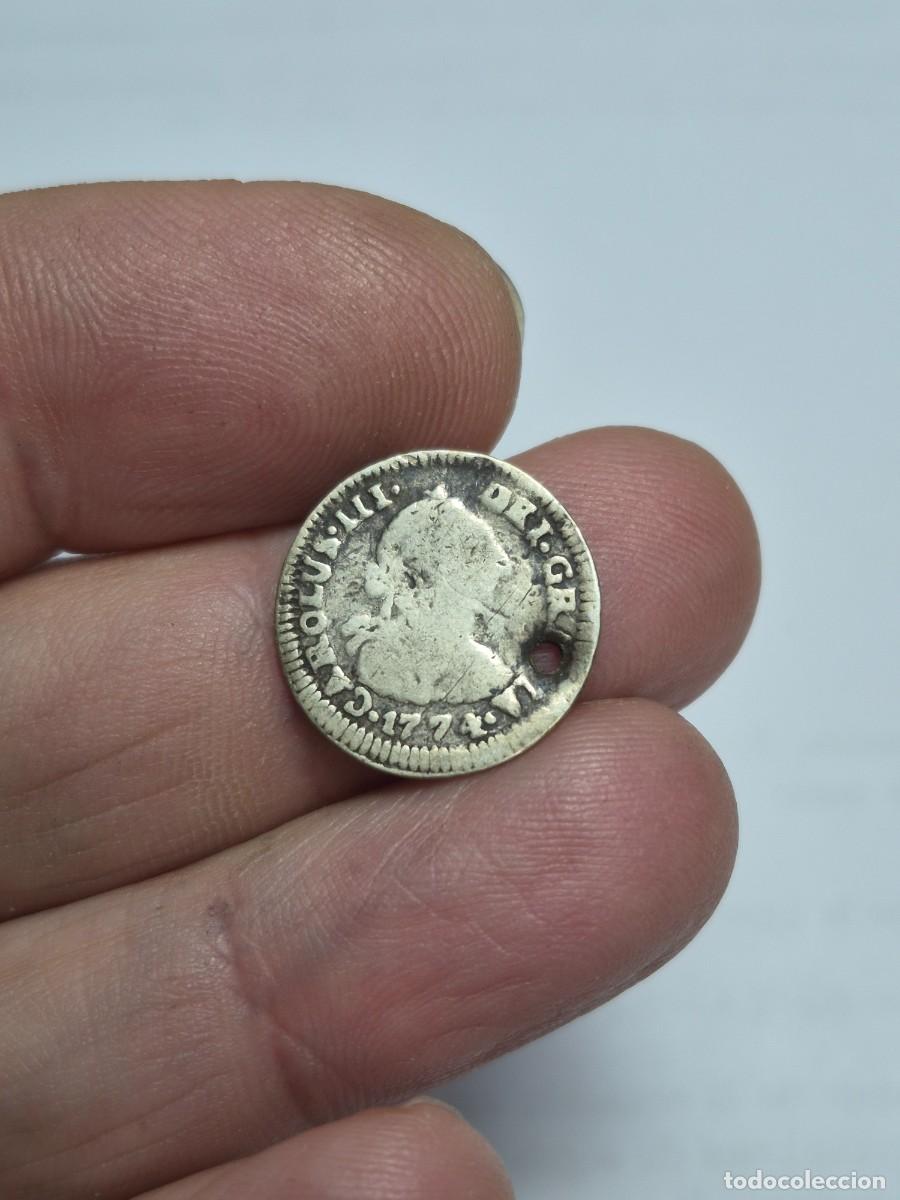 Monedas de Espa&ntilde;a: NT/ CARLOS III 1/2 REAL DE PLATA 1774 POTOSI AGUJERO (E989)