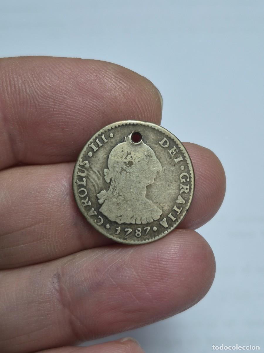 M&uuml;nzen von Spanien: NT/ CARLOS III 1 REAL DE PLATA 1787 POTOSI AGUJERO (E963)