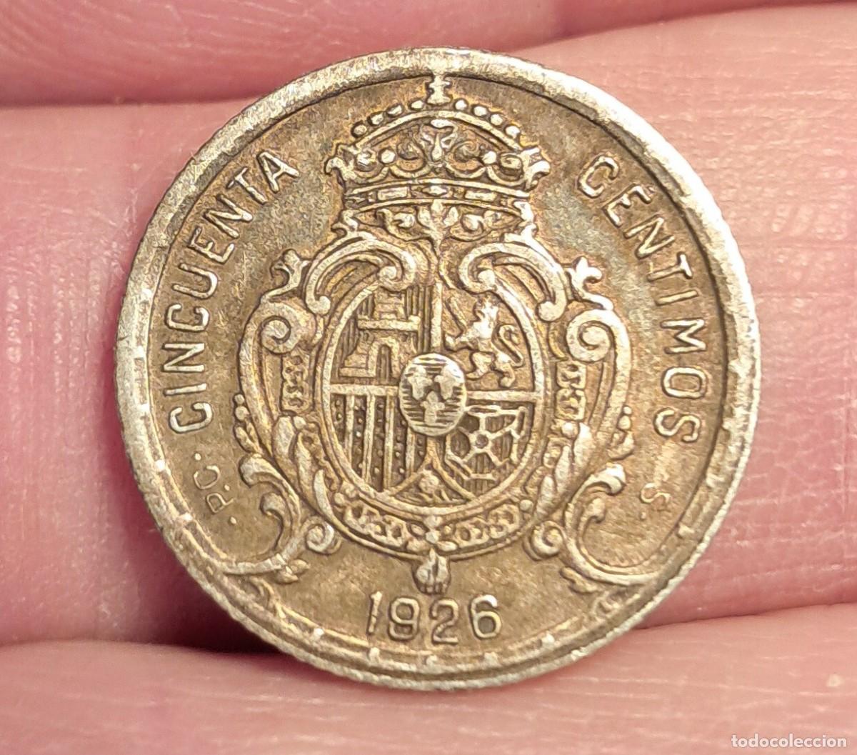 Monedas de Espa&ntilde;a: Alfonso XXlll 50 centimos de plata con una patina dorada muy rara