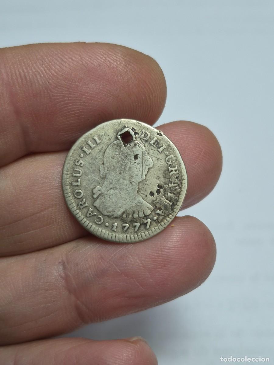 M&uuml;nzen von Spanien: NT/ CARLOS III 1 REAL DE PLATA 1777 LIMA AGUJERO (E960)