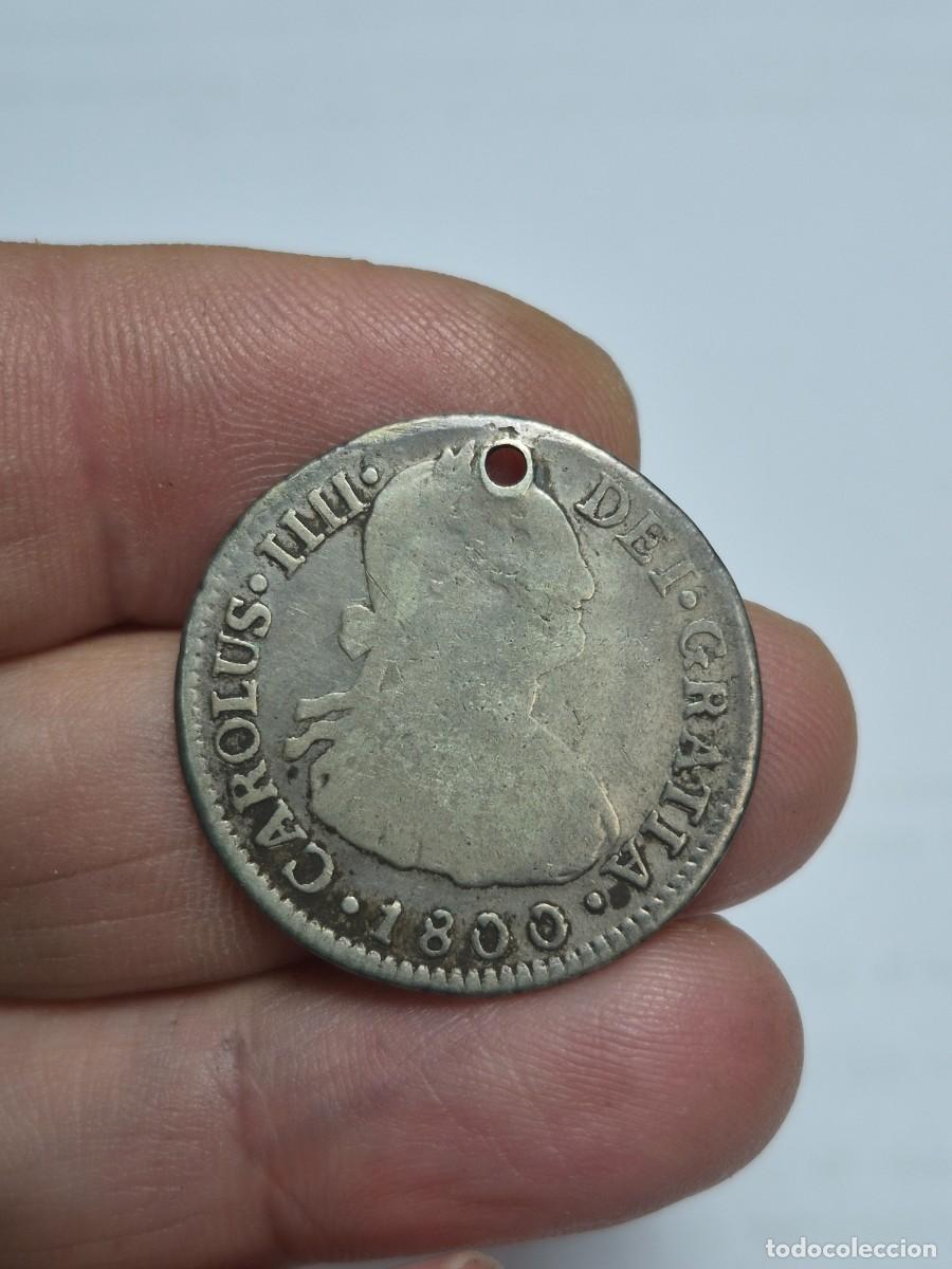 M&uuml;nzen von Spanien: NT/ CARLOS IV 2 REALES DE PLATA 1800 LIMA AGUJERO (E958)