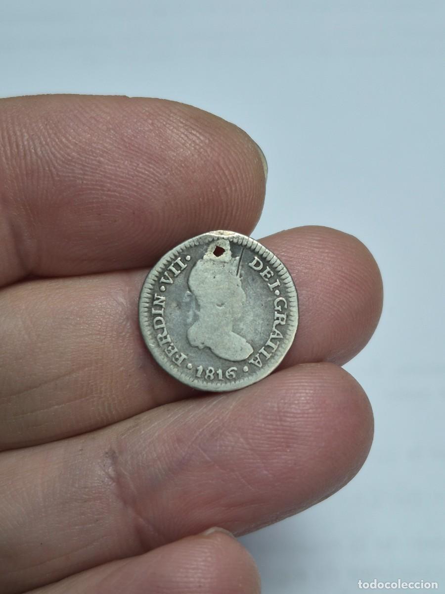 Monedas de Espa&ntilde;a: NT/ FERNANDO VII 1/2 REAL DE PLATA 1816 LIMA AGUJERO (E949)