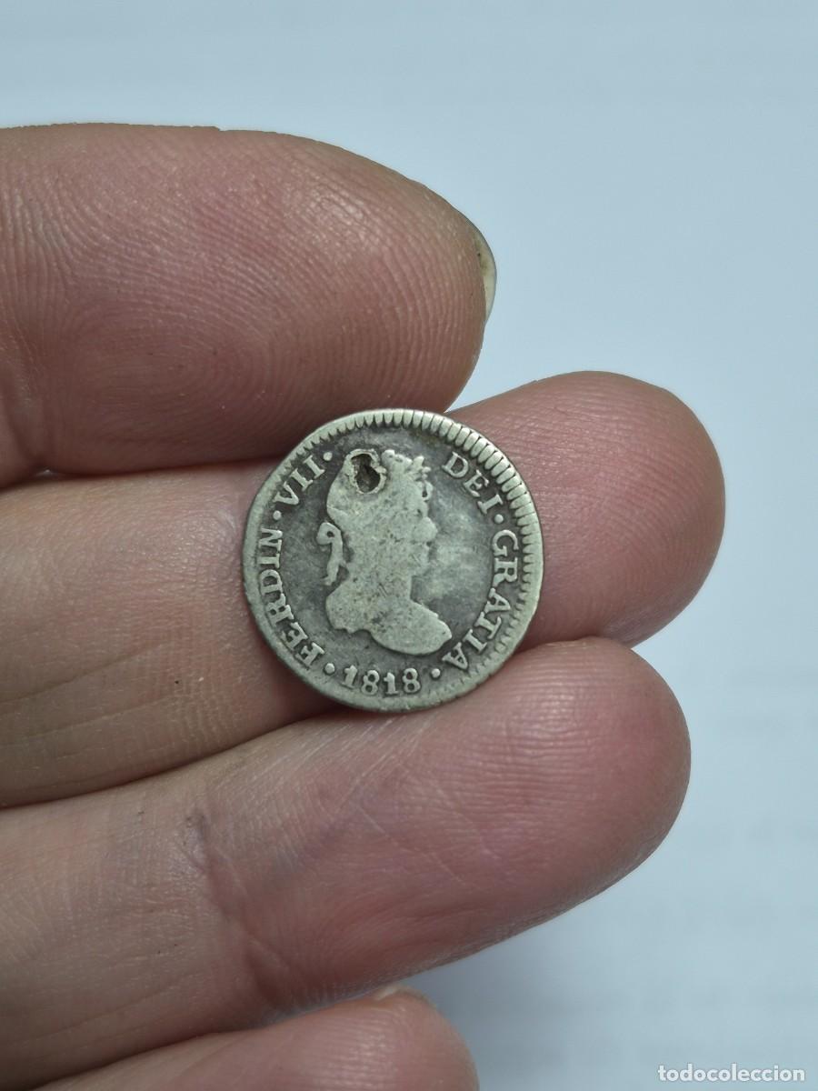 Monedas de Espa&ntilde;a: NT/ FERNANDO VII 1/2 REAL DE PLATA 1818 LIMA AGUJERO (E945)