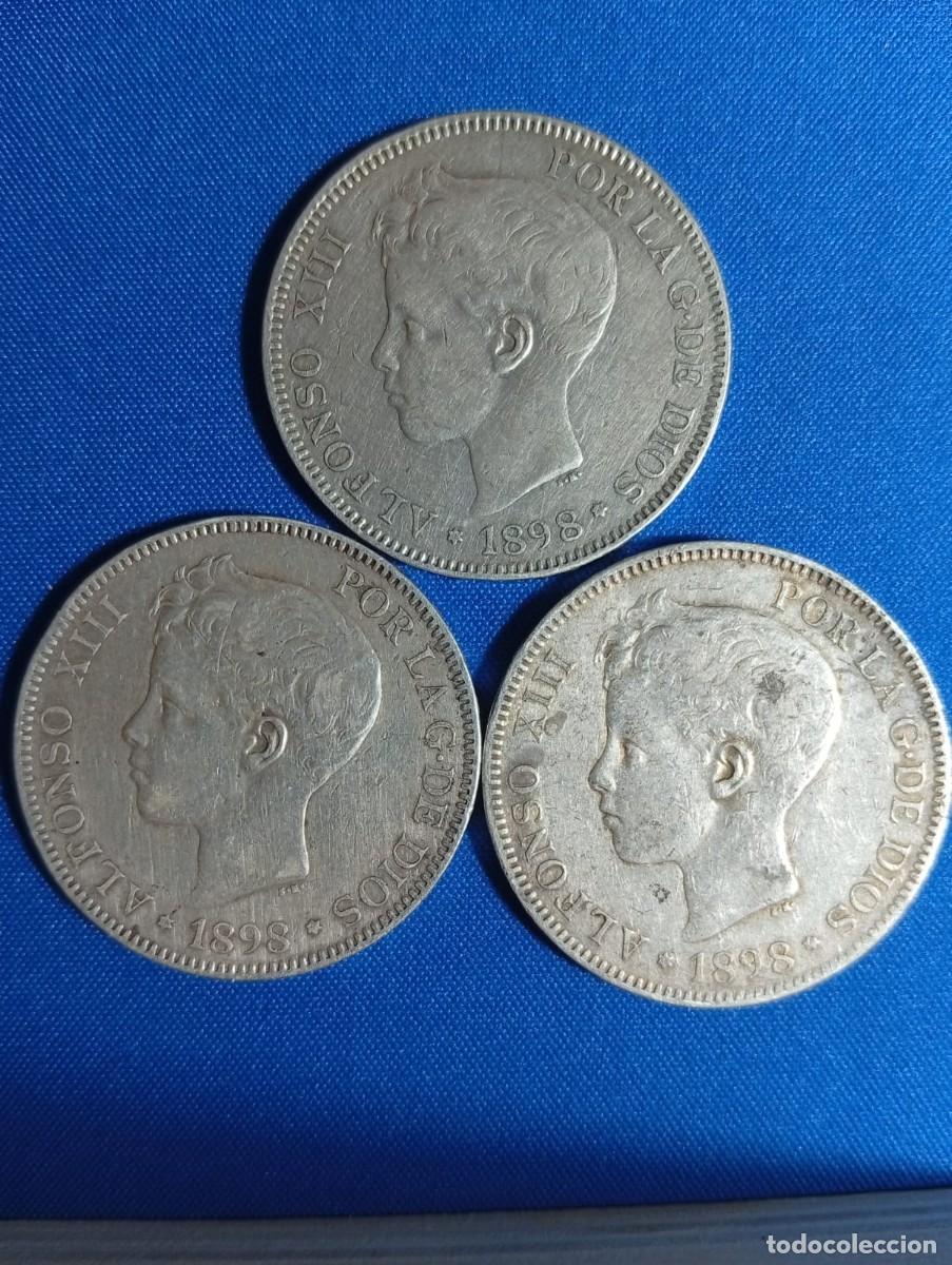 Monedas de Espa&ntilde;a: 3 Monedas plata 900 de 5 ptas. Alfonso XIII 1898