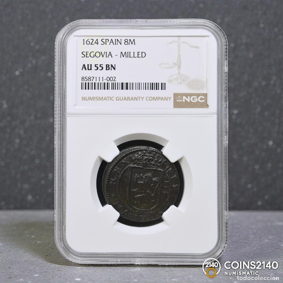 Monedas de Espa&ntilde;a: Felipe IV (1621-1665). 8 maraved&iacute;s. 1624. Segovia. (AC-389). (Jarabo-Sanahuja-F273). NGC AU55 BN